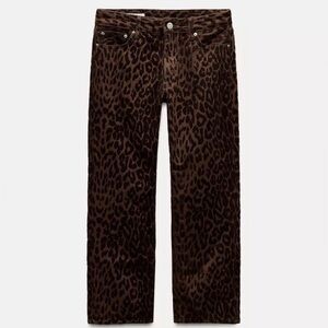 Zara Mid Rise Straight Leg Crop Flocked Animal Print Jeans